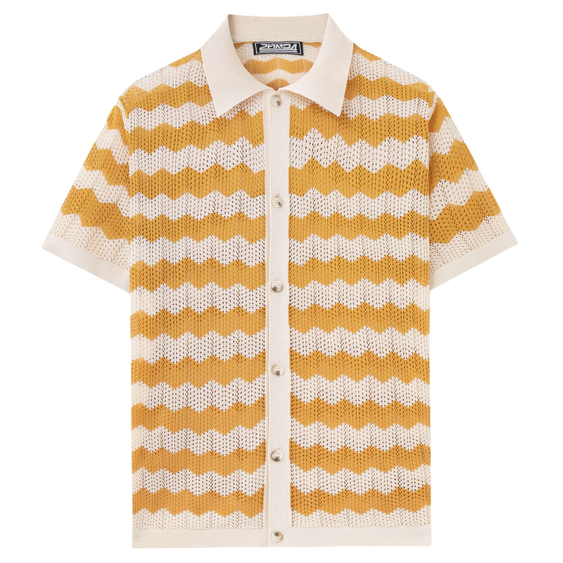 Cross-Border Clothing European And American Men's Striped Hollow Knitwear Fashion Casual Short Sleeve Cardigan Polo