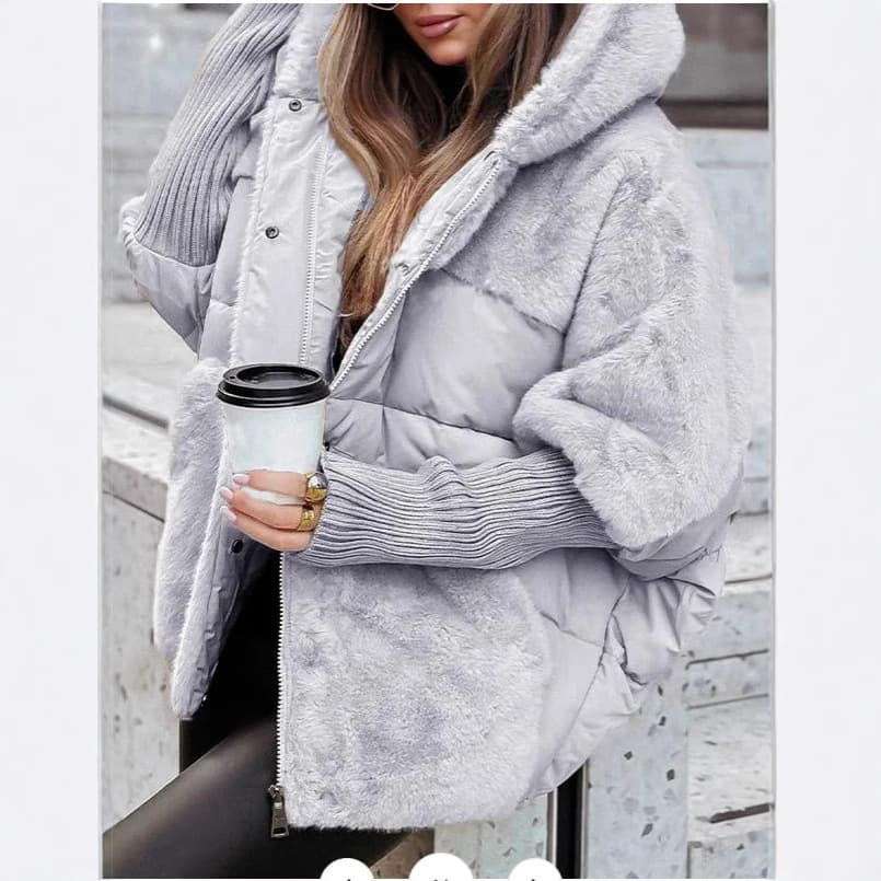 Women's Loose Fit Quilted Puffer Jacket With Patchwork Design, Warm Winter Coat For Streetwear Fashion, Black/Tan/Grey/Deep Khaki, S-XXXL