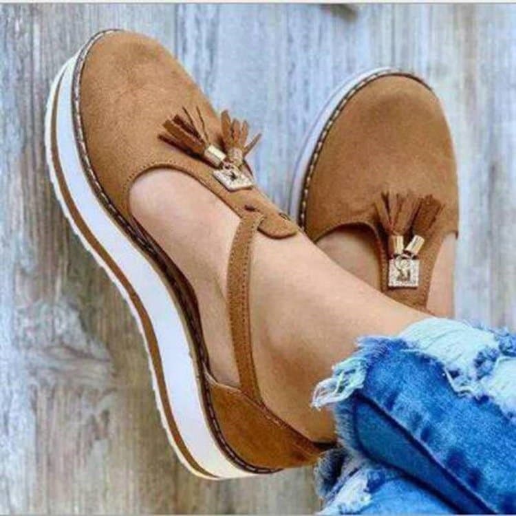 2025 Summer New Front Women's Shoes Tassel Thick Bottom Large Cross Sandals