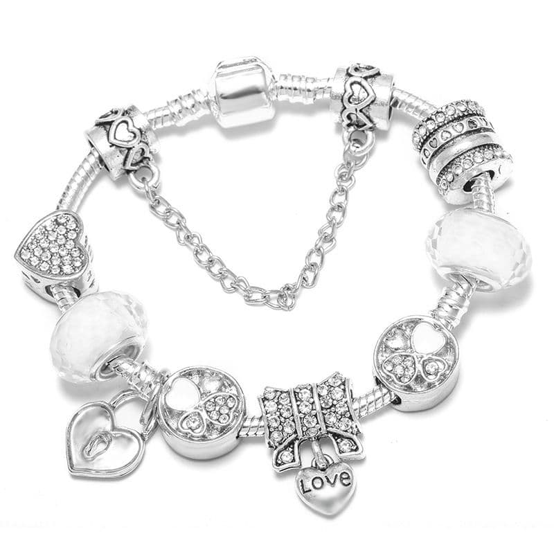 Hot Selling Sier Color Four-leaf Clover Charm Pan Family Beaded DIY Unisex Bracelet