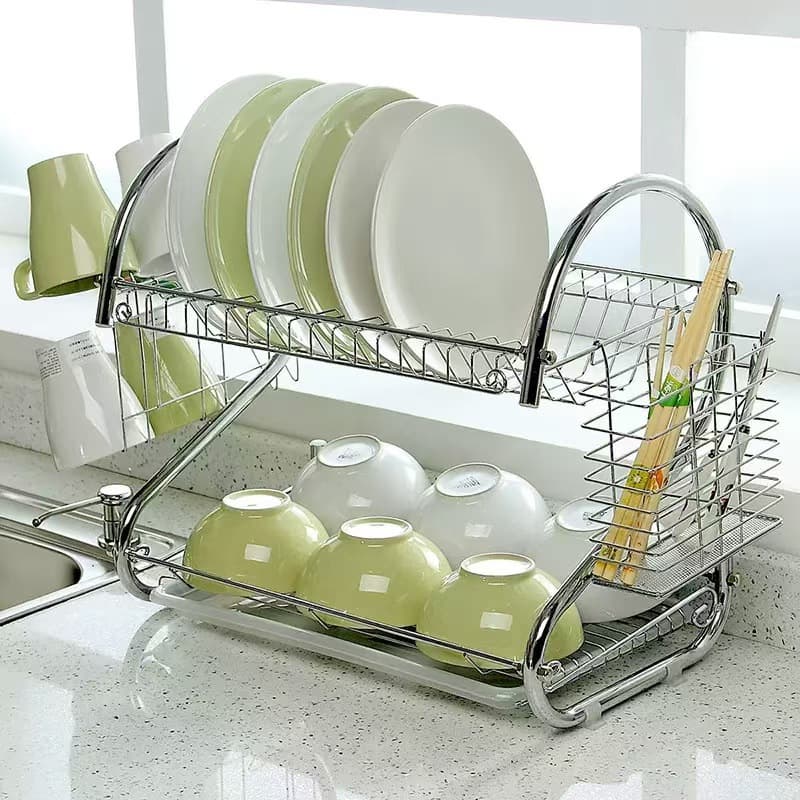 Kitchen Storage Multi-layer S-shaped Drain Dish Rack, Double-layer Storage, Magical Utensil And Bowl Rack Supplies