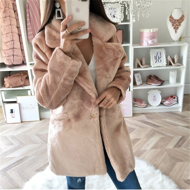 Women's Mid-length Solid Color Loose Plush Coat Imitation Fur Coat