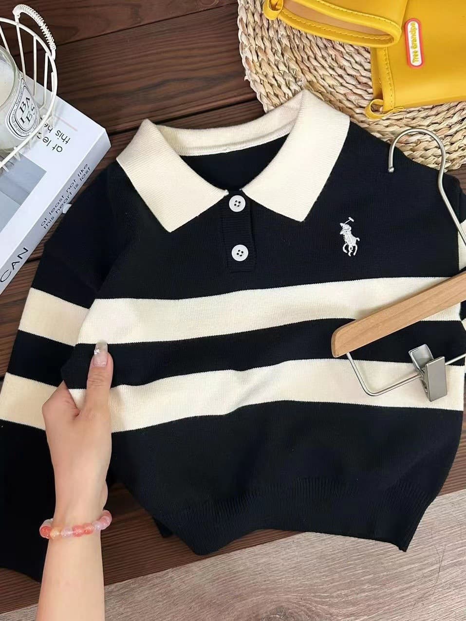 Pull rayé à revers pour enfants Mother&Kids, pull décontracté, polo pour garçons et filles
