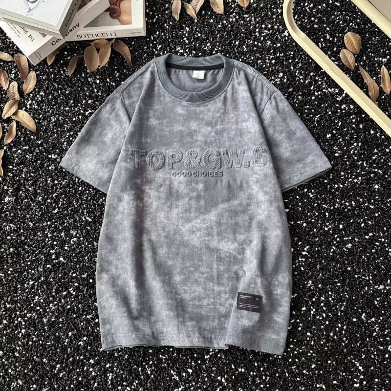 Men's Summer Trendy Fashion Simple Short Sleeve T-Shirt Versatile Casual Letter Print Half Sleeve Top INS Style