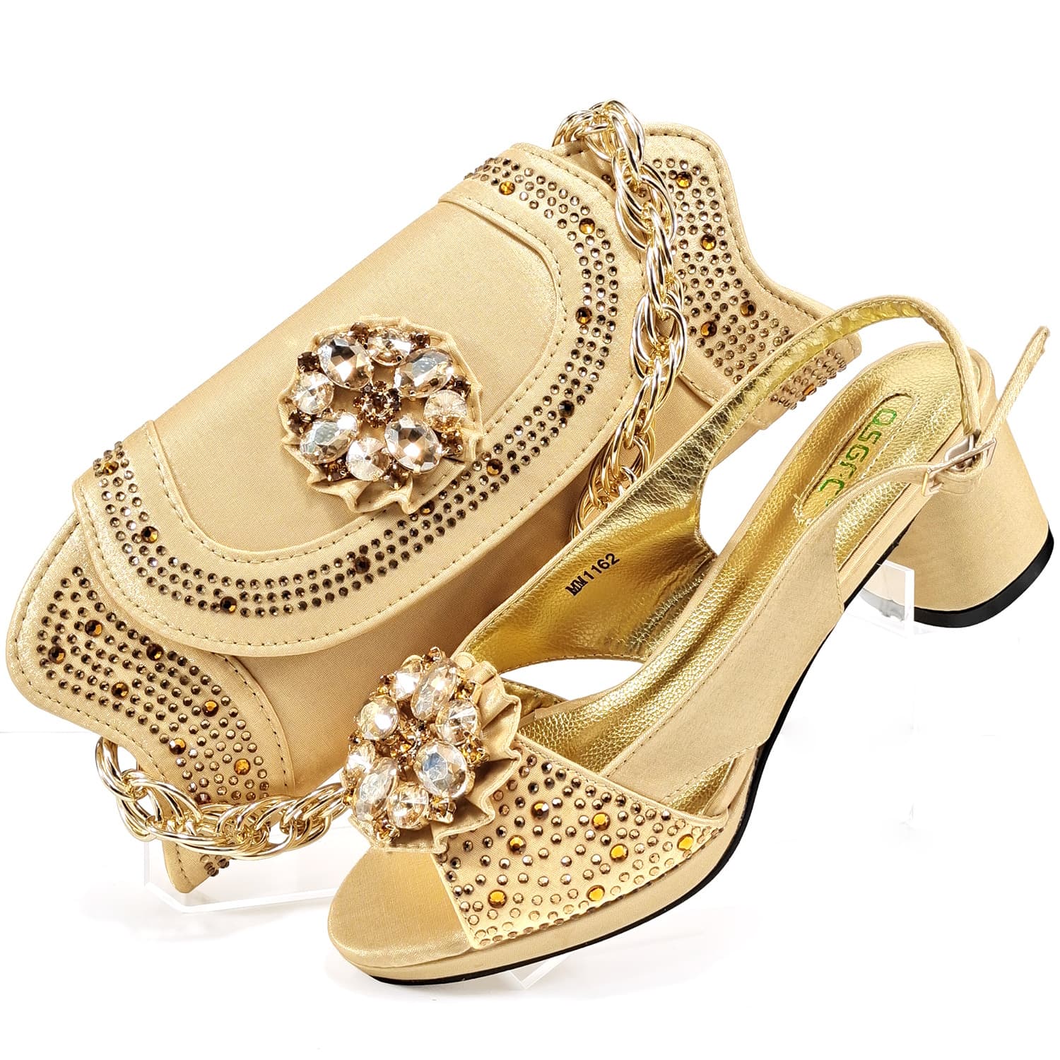 Women's shoe bag set open toe design exquisite big diamond buckle embellished fashion simple banquet style shoe bag