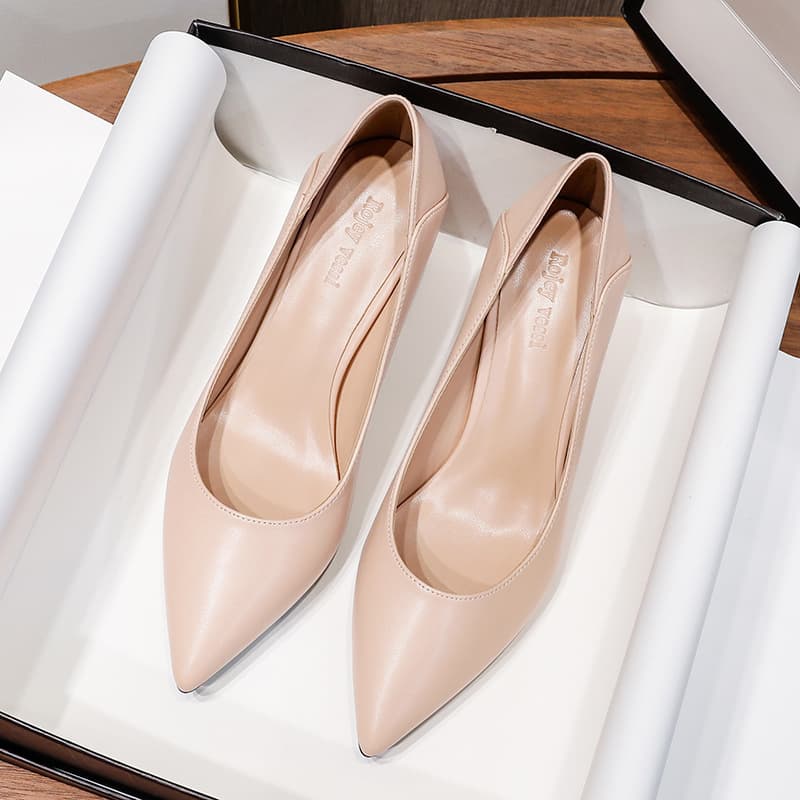 Women's Shoes Pointed Toe Chunky Heel Pumps - Soft Leather Slip-On Dress Shoes For Work & Daily Wear (Sizes 31-43, 5cm/7cm Heel Options)