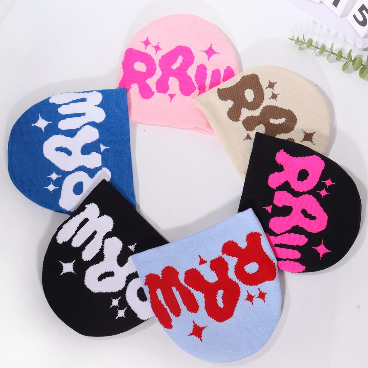 Unisex Casual warm RRW letter single-sided knitted cap Outdoor cycling sports ear protection Breathable