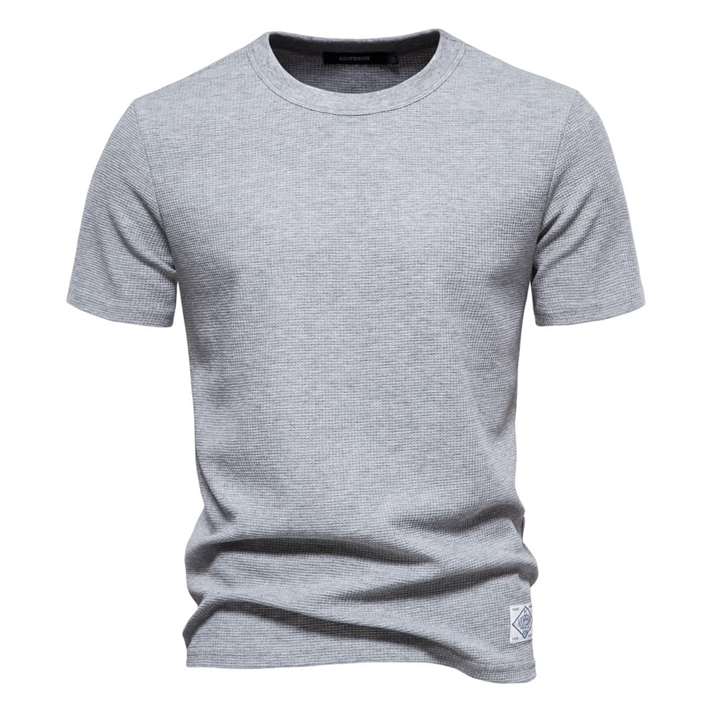 T-shirt en coton gaufré pour homme – T-shirt classique à col rond pour le printemps et l'été (S-XXL) – Doux, respirant et intemporel