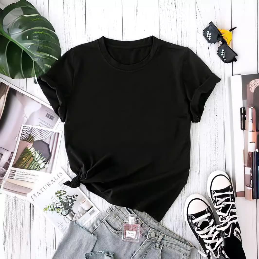 Women's Fashion Trend All-match Solid Color Short-sleeved T-shirt INS Style