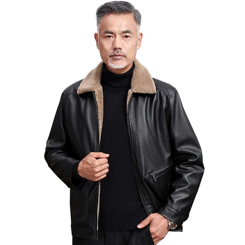 2024Men's Autumn Winter, With Integrated Thickened Fleece For Middle-Aged And Elderly People, Fur Collar, Men's Coat