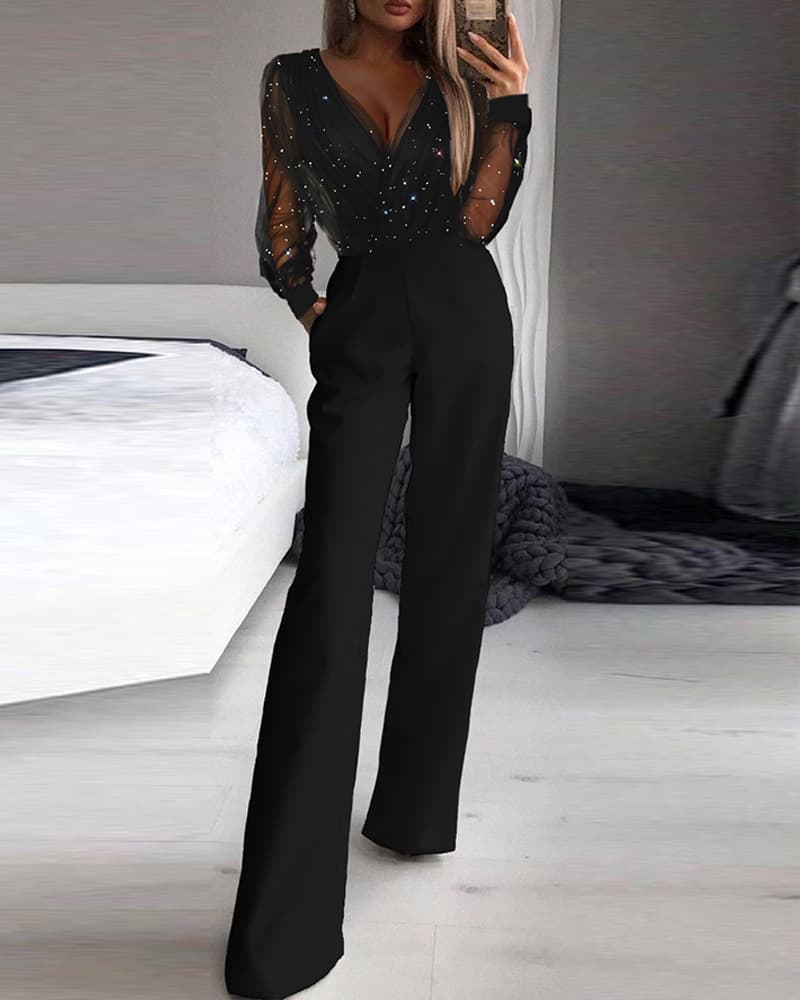 Women's clothing ready-made mesh jumpsuits with powdered splicing
