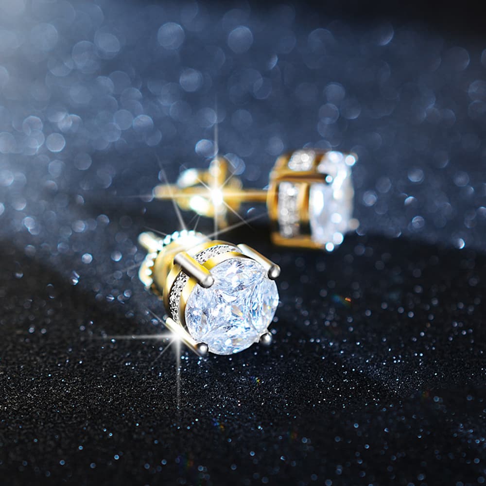 Unisex popular full diamond hip hop earrings for men, round zircon micro inlaid color separated electroplated earrings