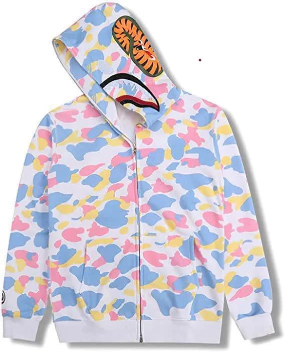 Sweat à capuche zippé en forme de requin pour homme et femme, veste camouflage tendance, sweat à capuche, polaire technique