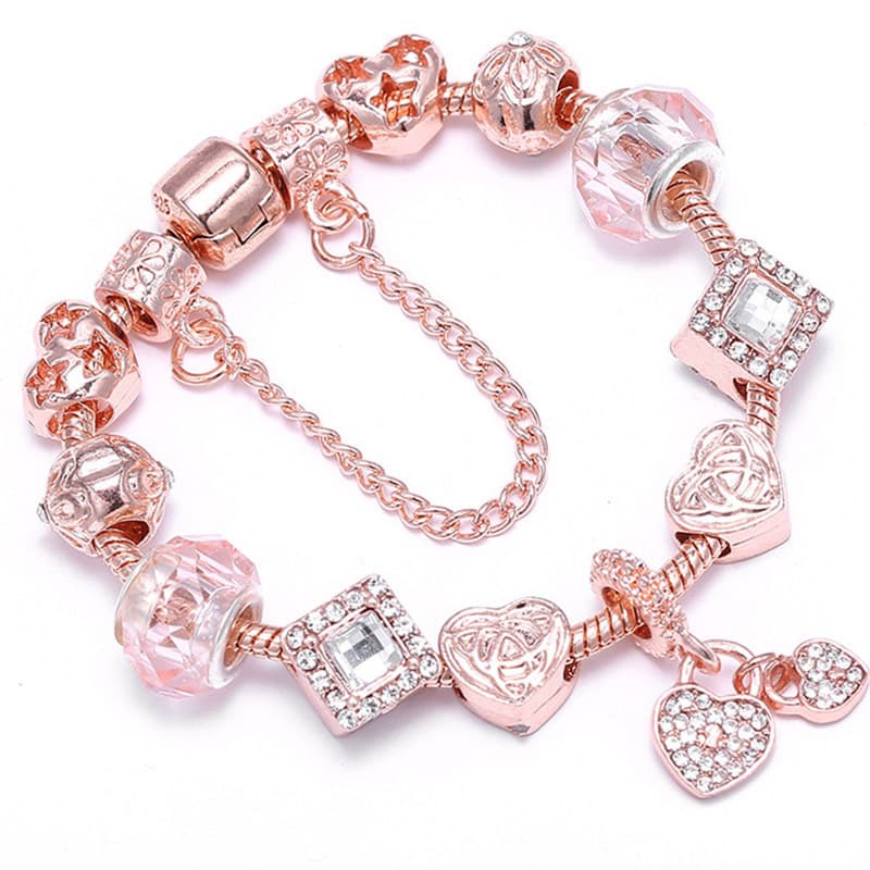 Charm Bracelets Panjia Luxury Series Beaded Bracelet With Diamond Heart Pendant Hollow Heart Beaded