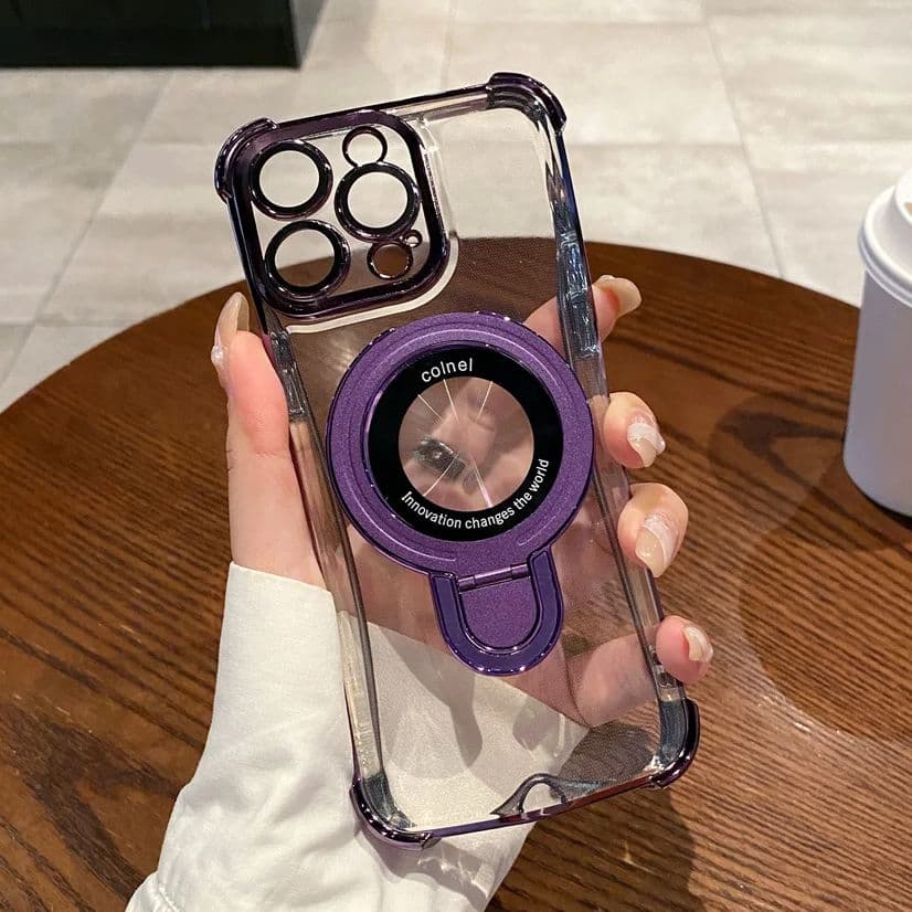Plating Magnetic Stand Holder For Case For IPhone 15 14 13 12 11 Pro Plus Max X XS XR 7 8 SE3 Shockproof Soft TPU Cover