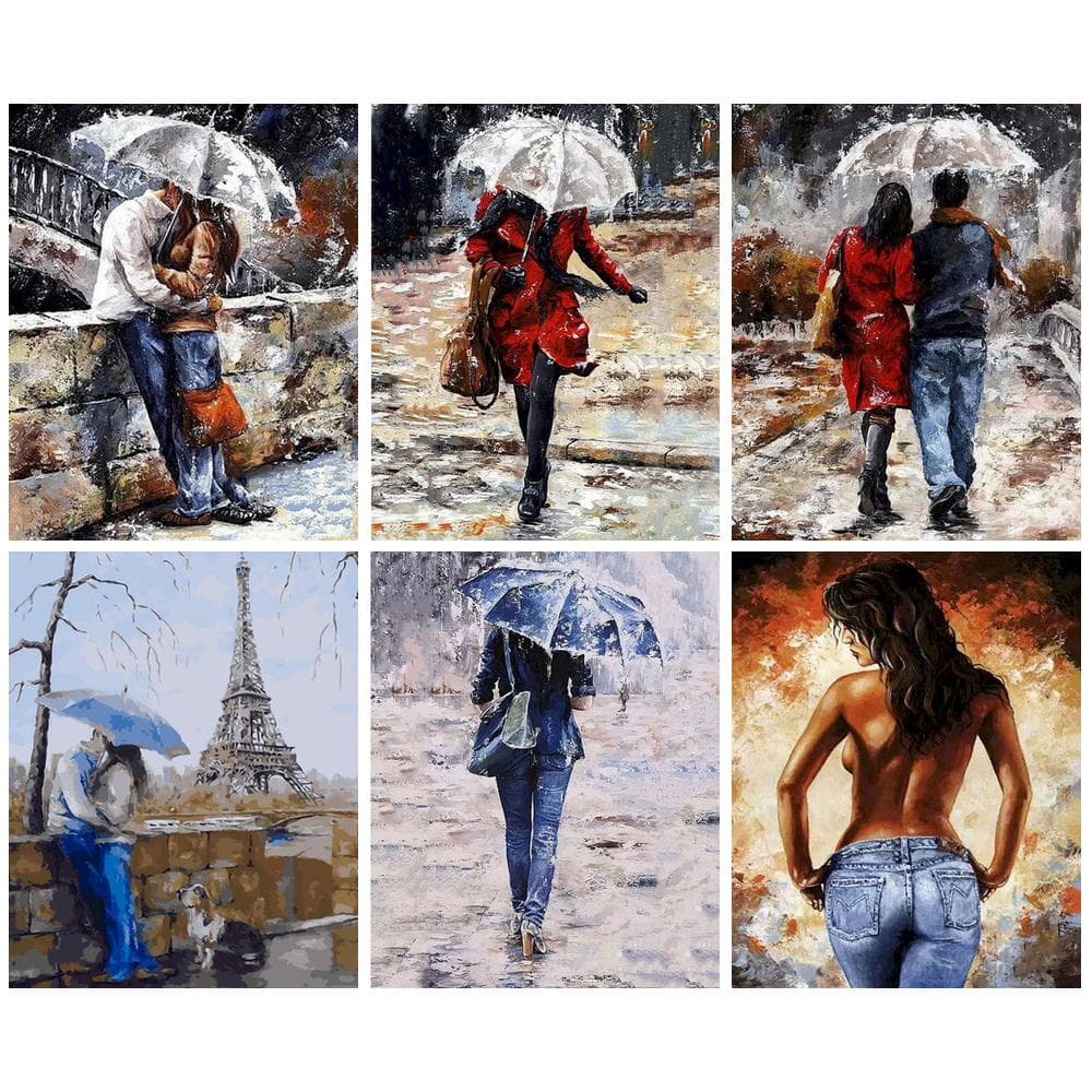 PhotoCustom Oil Painting By Numbers Handpainted Decorative paintings Scenery Of Couple Umbrella Paint For Painting Home Decor
