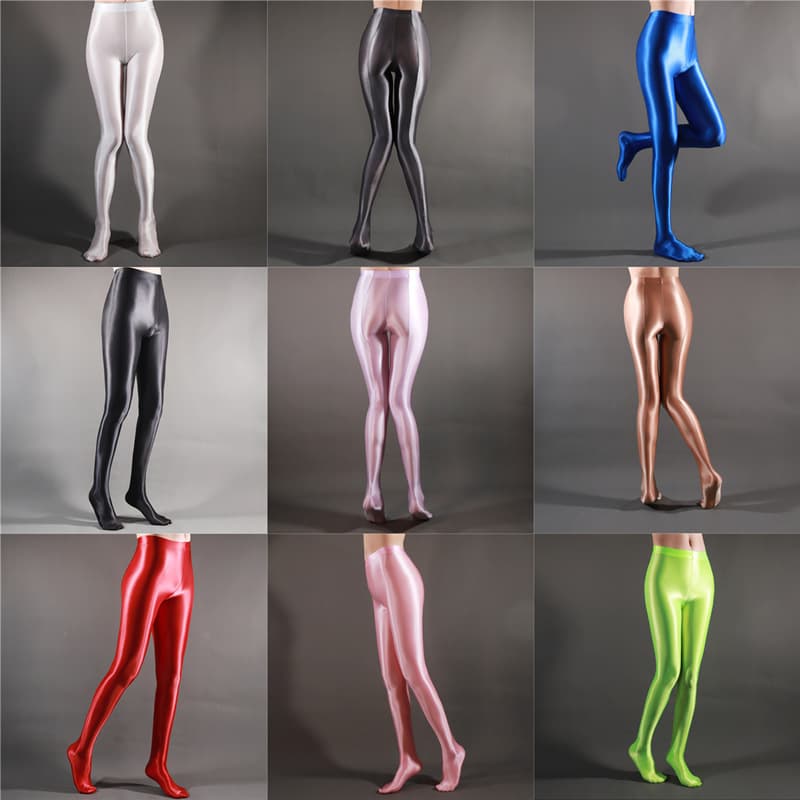 Thin Transparent Oil Glossy Crotch Leggings Dance Yoga Pants Europe and America Large Size 7050