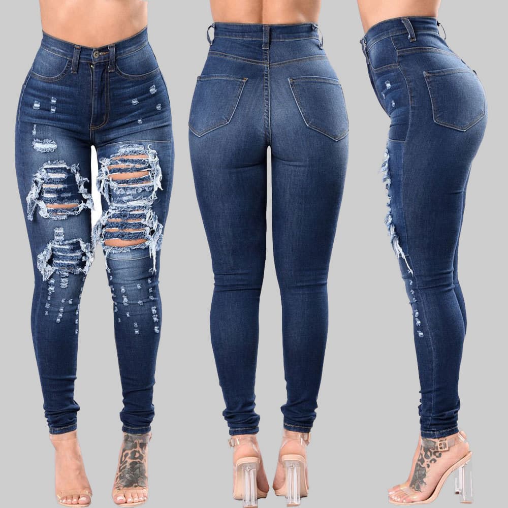 Women's clothing ripped denim pencil pants women's export trousers special price promotion
