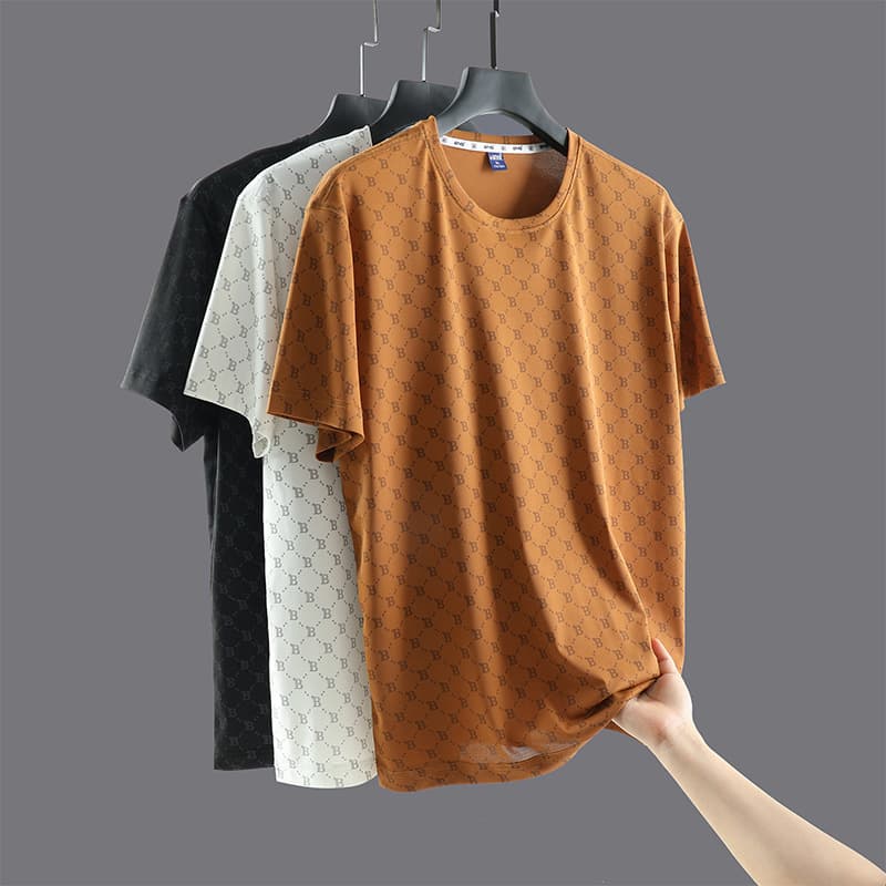 men's summer plus fat to increase running fitness T-shirt ice silk quick-drying men's sports tops