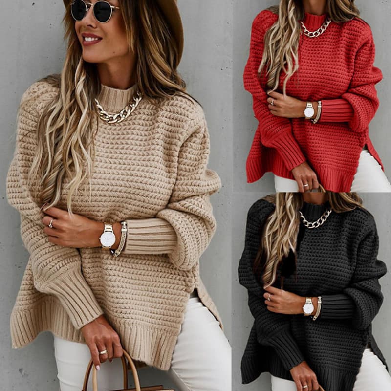 Autumn and winter loose and lazy long-sleeved thick-knit pullover sweater for women