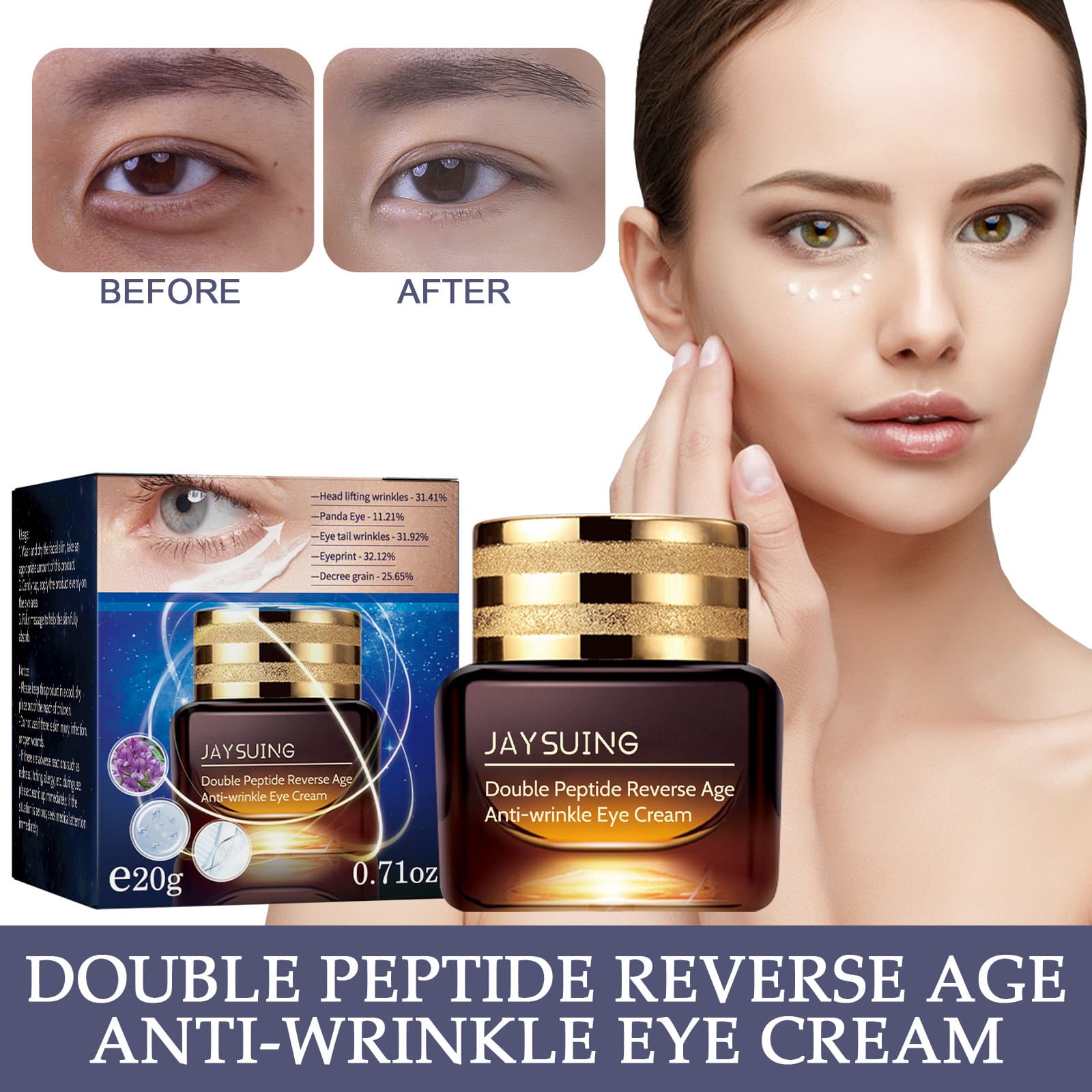 Wrinkle Jaysuing Anti Eye Cream to lighten fine lines at corners of black circles under eyes, and firm eye bag