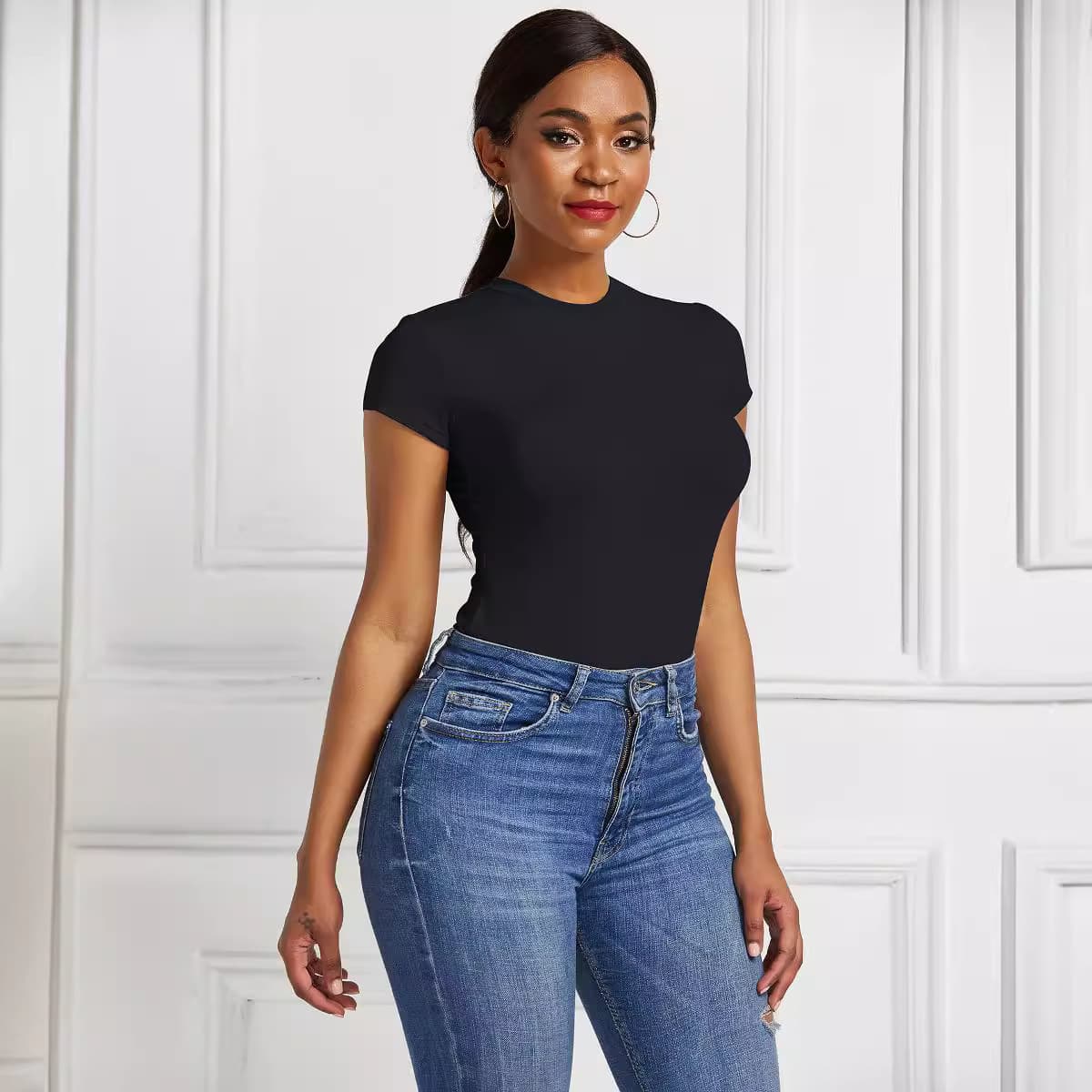 Irregular Jumpsuit for Women Sexy Solid Color European American Style Hip Lifting Bottoming Shirt in Stock