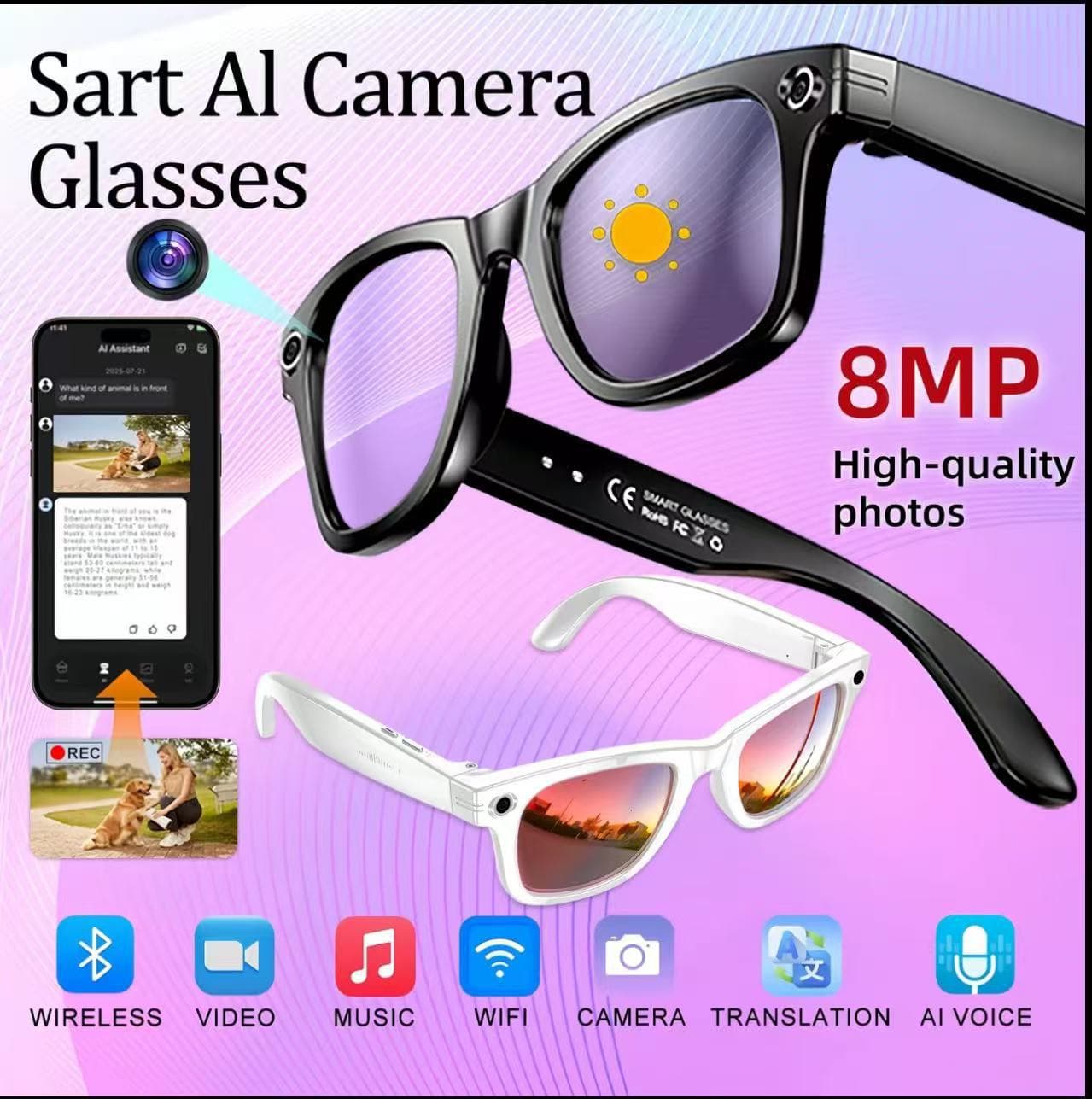 W610 800W Pixel AI Translation Photo Camera Smart Gla WIFI Image Transmission Dual Noise Reduction Anti-shake
