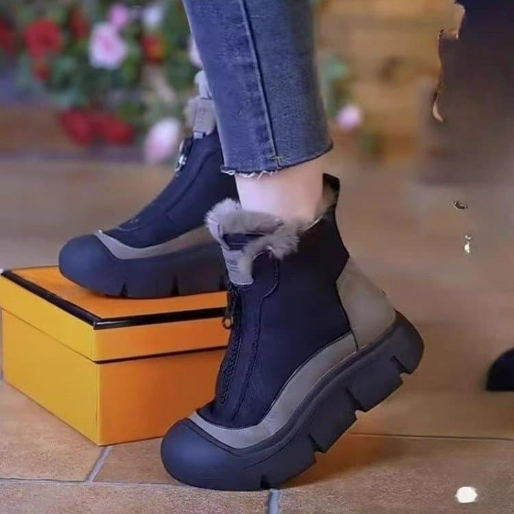 Front Zipper Thick Sole Martin 2024 Winter Snow Cotton For Women With Fleece Lining Warm New Short Boots Versatile