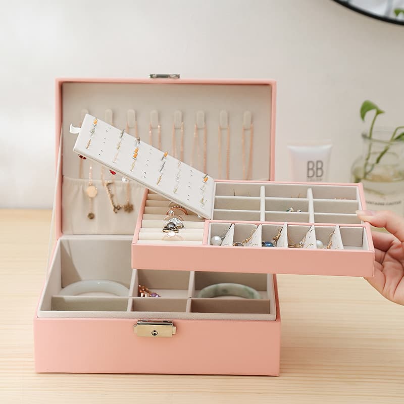 Double Layer Lock Jewelry Box Jewelry Box Earring Storage Box Necklace Ring Box Jewelry Box Hand Jewelry Packaging Box