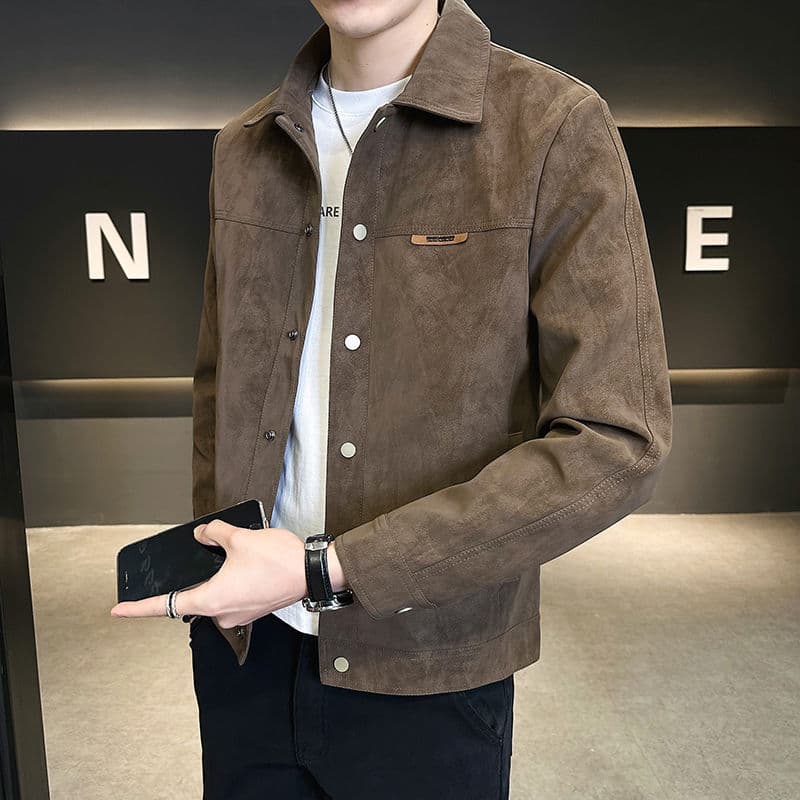 ​​"Men's Suede-Look Jacket - -Inspired Slim Fit Casual Coat With Notch Lapel & Side Pockets (Brown/Black, M-3XL)"​​