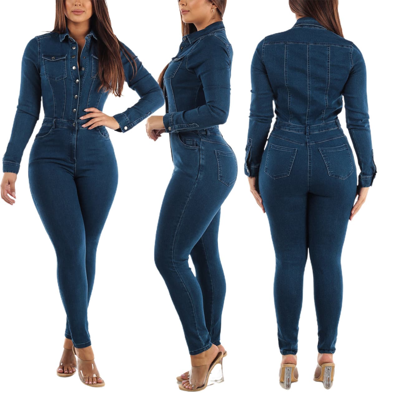 Women's fashion wash denim jumpsuit