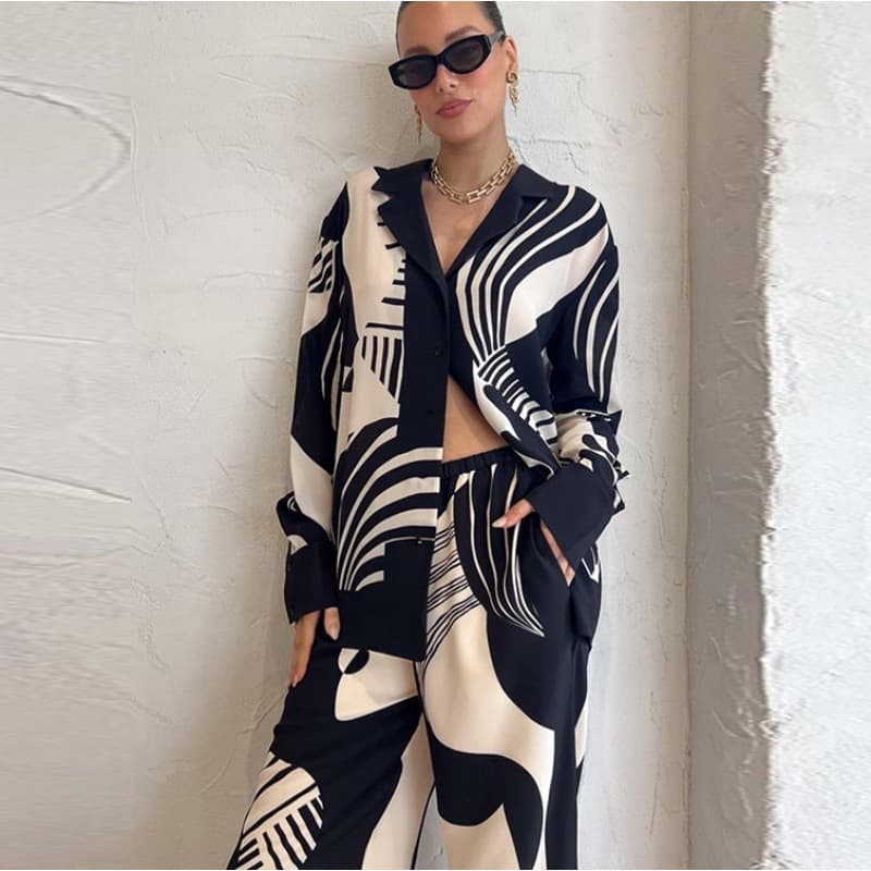 Women's Niche Fashion Print Casual Temperament Commuting Loose Wide-leg Pants Suit Trendy