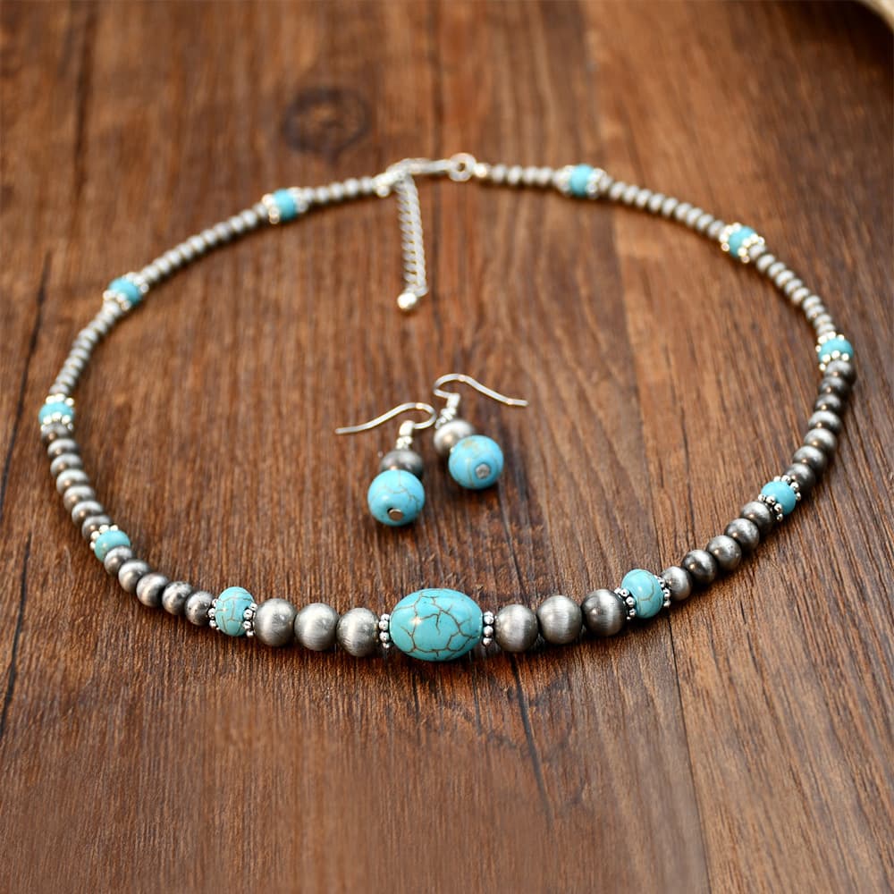 European And American Retro Beaded Necklace Women's Jewelry Set Turquoise Earrings Cross-Border Accessories Wholesale