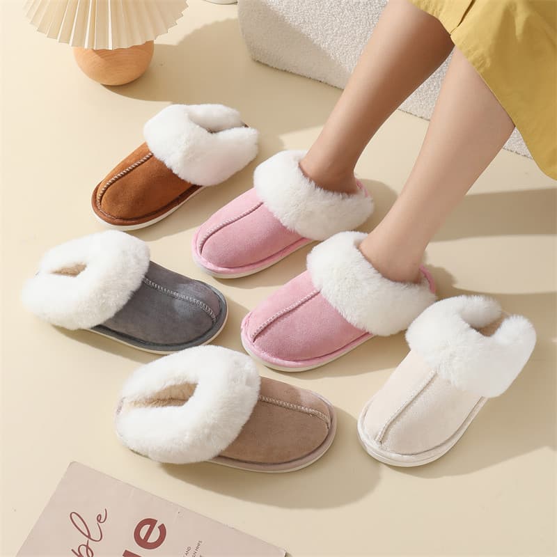 Winter suede fur mouth cotton slippers men home indoor thick sole anti-slip protection Slipper warmer
