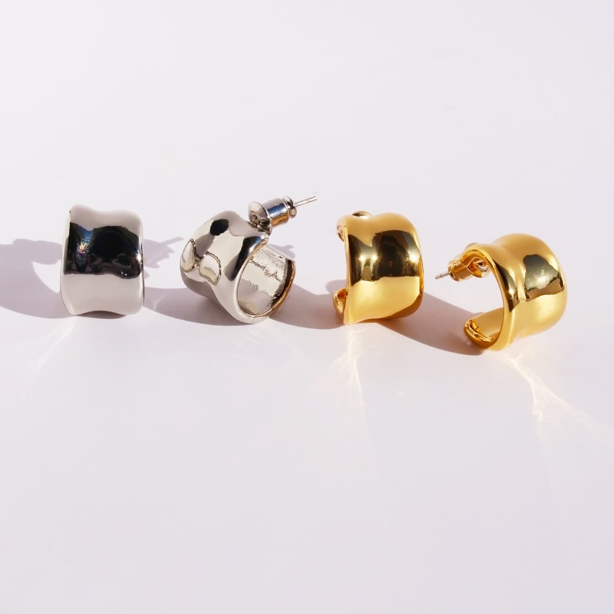 Women's Jewelry Niche Fashionable Mirror Irregular Wide Version C Shaped Earrings Cold Style Fashion Simple Personality Versatile Earrings