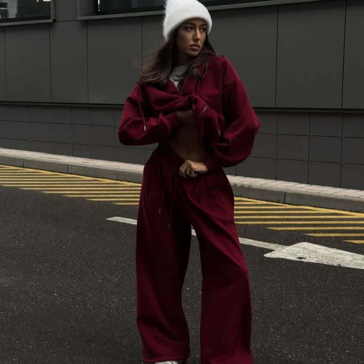 Fashion INS Casual Sleeve Hooded Sports Cardigan Long Pants Two-Piece Set Spring And Autumn Women's Cotton Sweatshirt