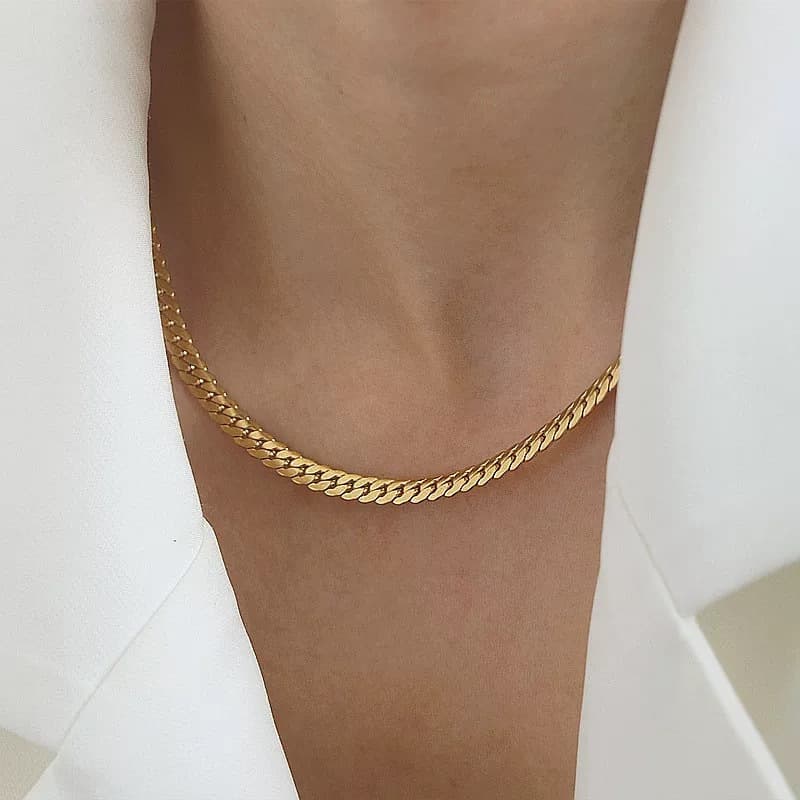 Stainless steel gold necklace men and women hip hop whip chain necklace stainless steel 6.5mm encrypted color preserving couple jewelry