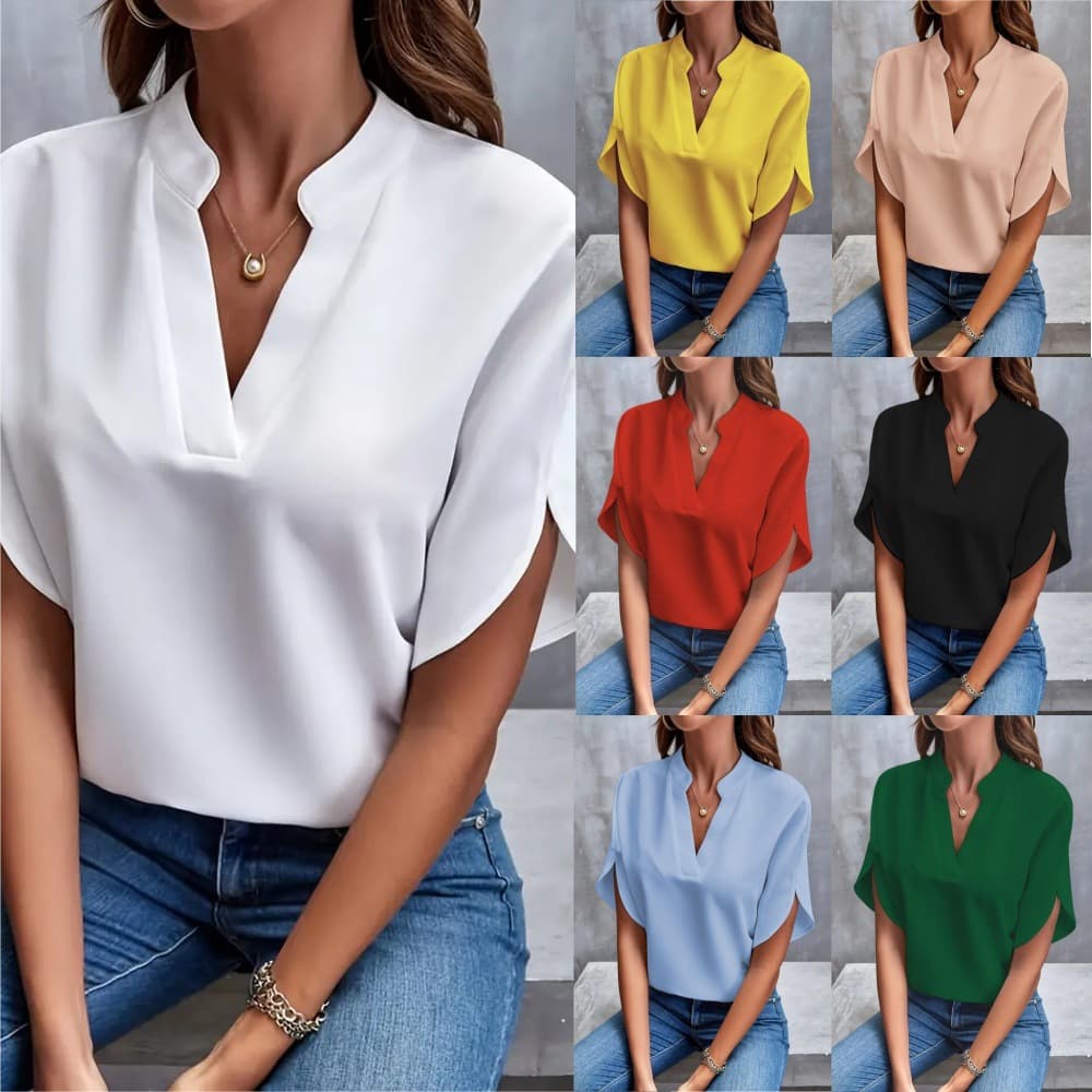 Women's Solid Color Short Sleeve Blouse Simple Style Elegant Fashion Thin Polyester Blouse For Summer