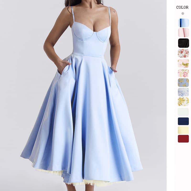 New Summer European And American High End Princess Dress French Mesh Swing Double Layer Suspender Dress Women