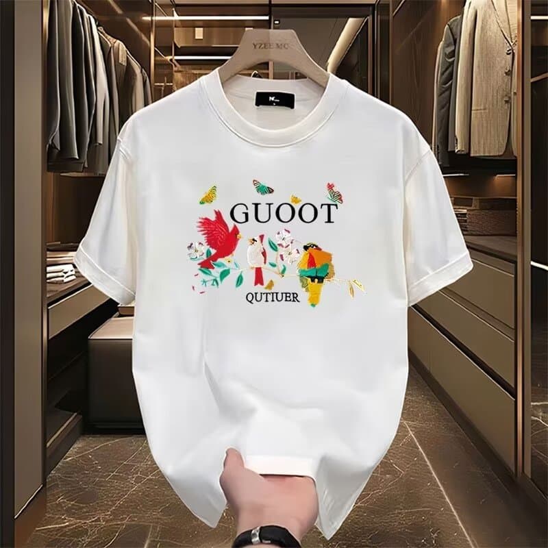 American cotton high-end trendy brand short T-shirt for summer trend round neck versatile half sleeved men's clothing