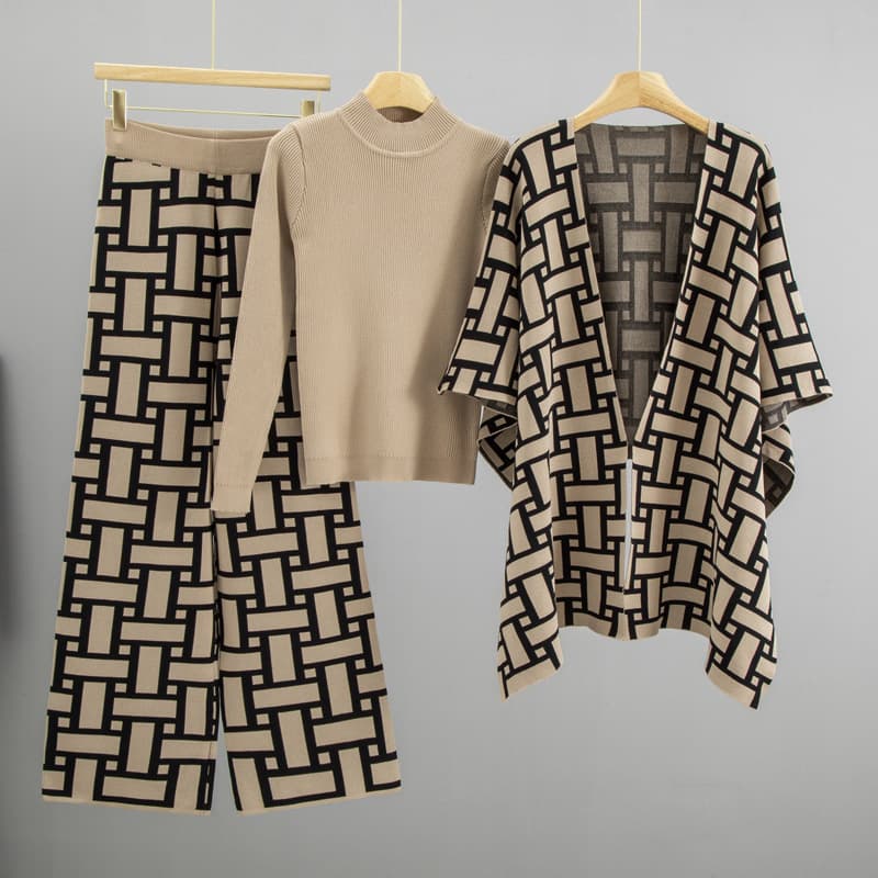 K New High-end Style Women's Cardigan Sweater Set, Fashionable Jacquard Three-piece Suit.
