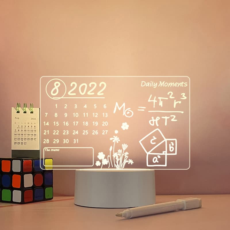 Send pen acrylic transparent luminous note board erasable plan message board desktop calendar small whiteboard night light