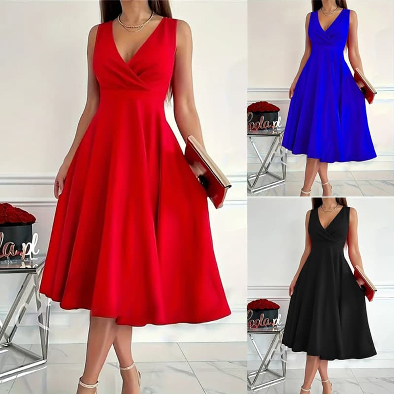 Women's Clothing Sleeveless V Neck Vest Fashion Casual Dress Evening Dress