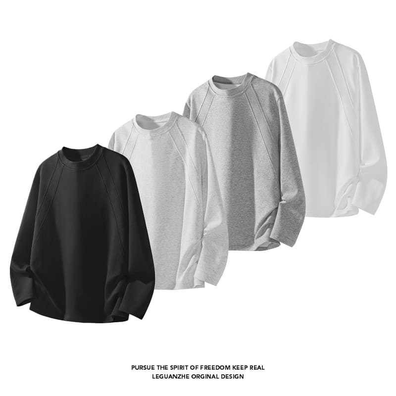 American Casual Style Raglan Sleeve Round Neck Sweatshirt For Men Loose Fit Long Sleeve Top Suitable For Spring And Autumn