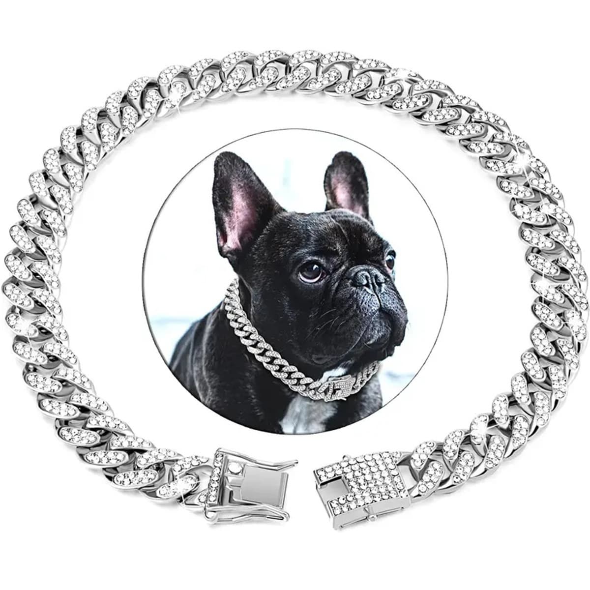 Hip Hop Pet Collar Cuban Dog Chain Full Diamond Necklace Buckle Gold Silver