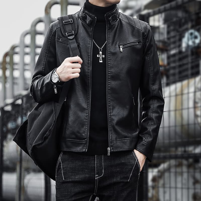 Men's Clothing Men's Motorcycle Leather Jacket Autumn Jacket Korean Style Slim Trendy Handsome Youth Casual Leather Jacket