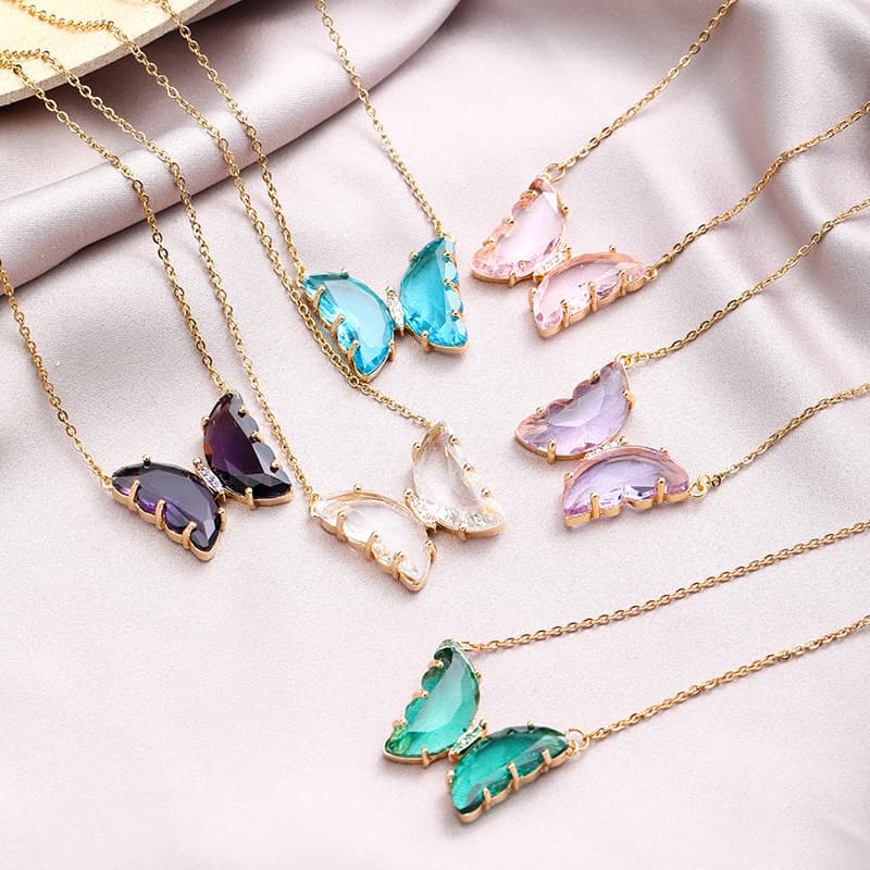 New butterfly crystal stainless steel necklace girlfriends couple simple sweet temperament clavicle chain necklace pendant