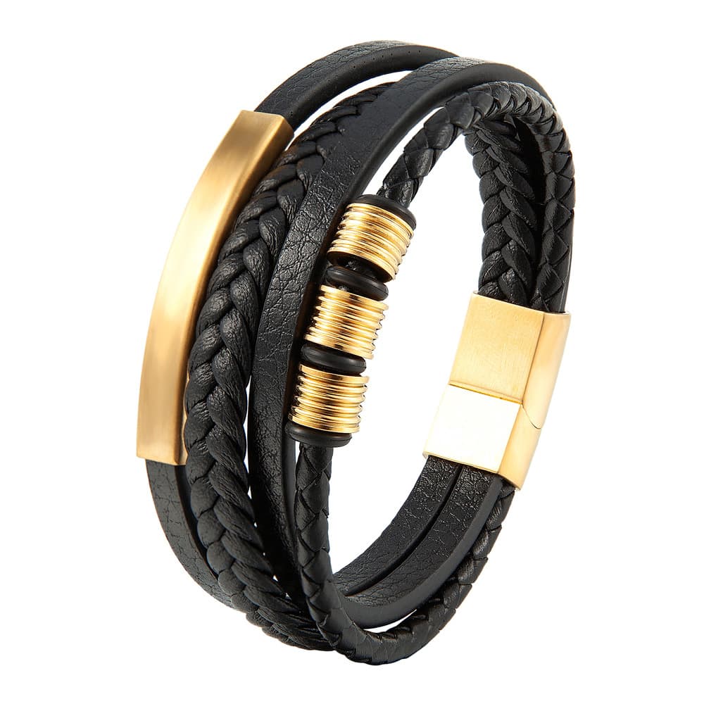 Men's Jewelry Multi Layer Braided Bracelet Men's Cowhide Genuine Leather Stainless Steel Leather Rope Leather Bracelet