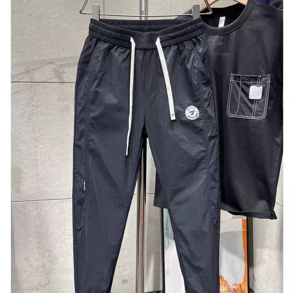 Men's Clothing New Quick drying Skinny Pants Light Luxury Labeled Sports Pants Youth All match Casual Pants Nine point Pants Men