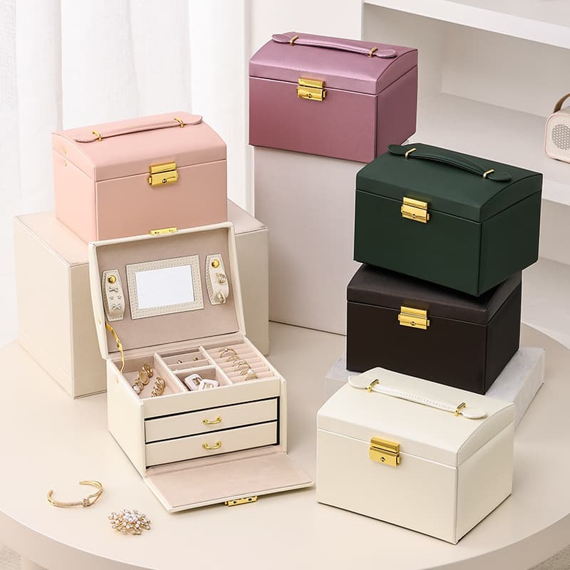 Portable Three Layer Large Capacity Jewelry Box PU Leather Drawer Jewelry Box Ring Earrings Earrings Jewelry Storage Box